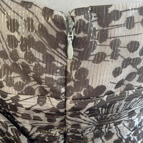 BCBGMAXAZRIA Silk Metallic Crinkle Chiffon Halter Midi Dress Ruched Waist – US 6 - Picture 9 of 12